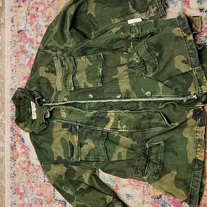 NWT Free People Seize The Day Heavy Camo Military Oversized Jean Jacket Size SM